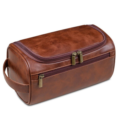 Drevila – Men’s PU Leather Toiletry Bag with Hanging Hook and Water-Resistant Design