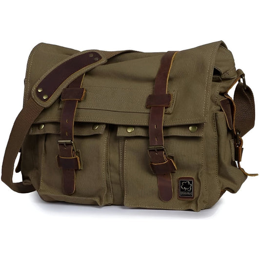 Drevila – Men’s Vintage Canvas Messenger Bag with PU Leather Accents